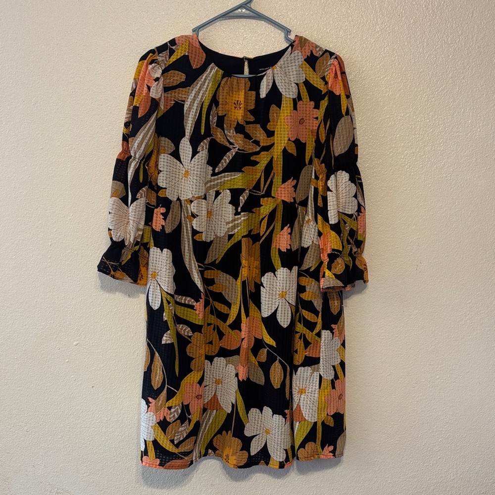 Who What Wear Black and‎ Yellow Floral Long Sleeve Dress